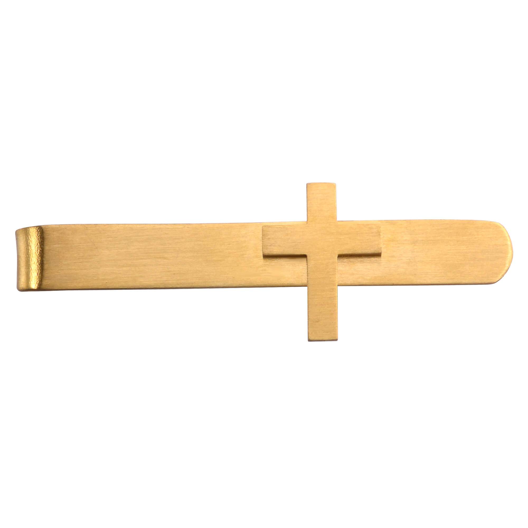 Cross Tie Bar in Brushed Gold Tie Bars Clinks Australia 