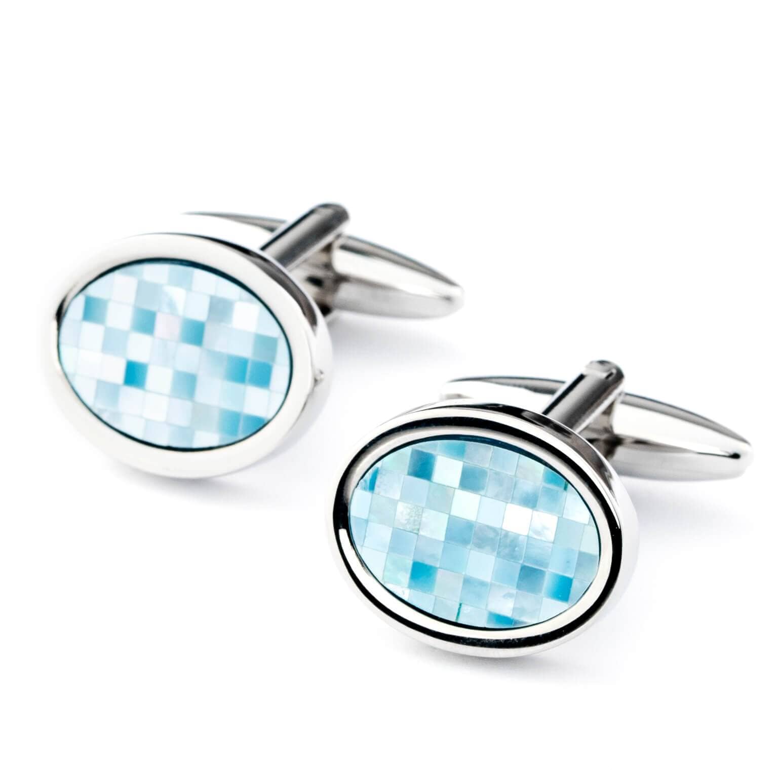 Blue Mother of Pearl Mosaic Oval Cufflinks Classic & Modern Cufflinks Clinks Australia 