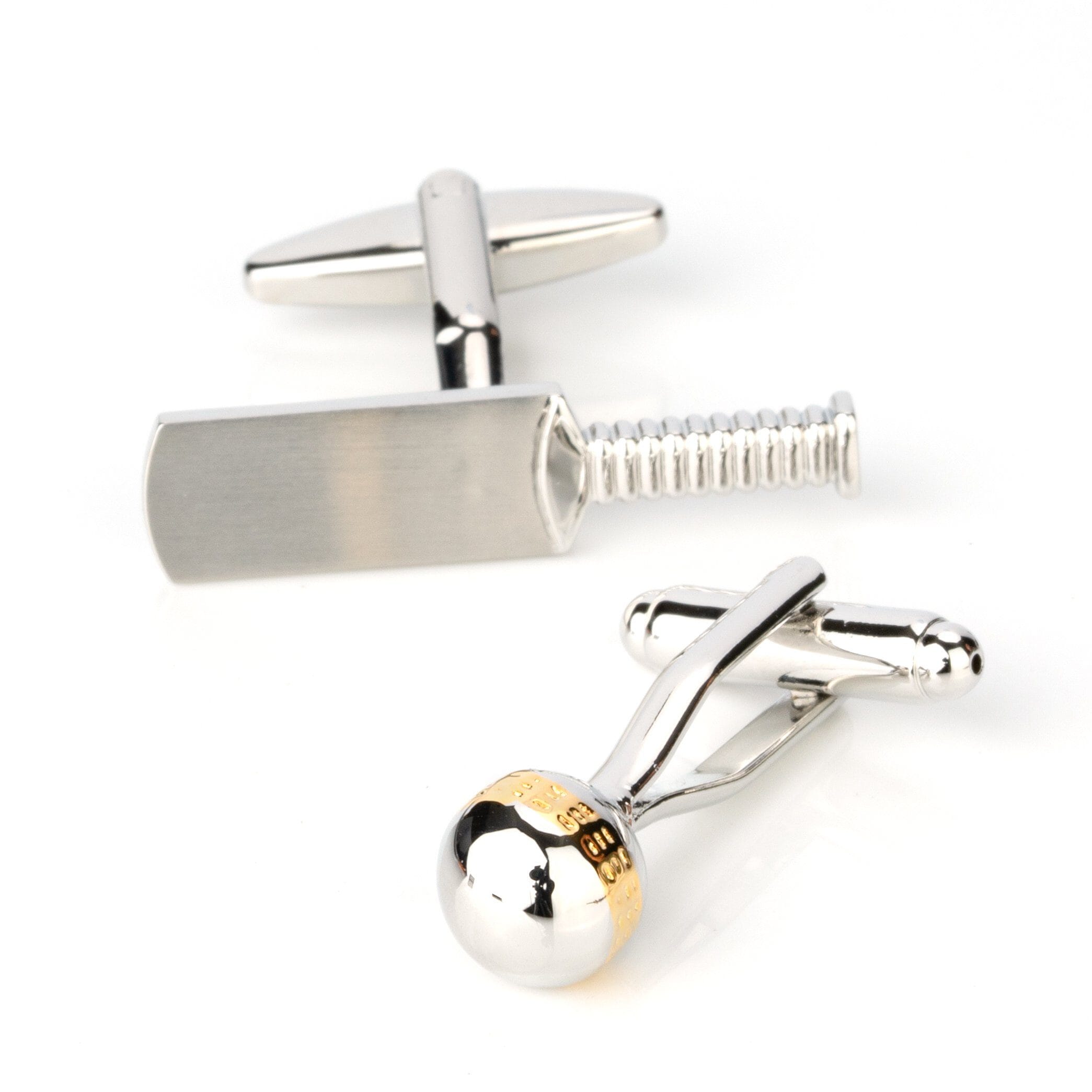 Silver and Gold Cricket Ball and Bat Cufflinks Novelty Cufflinks Clinks Australia 