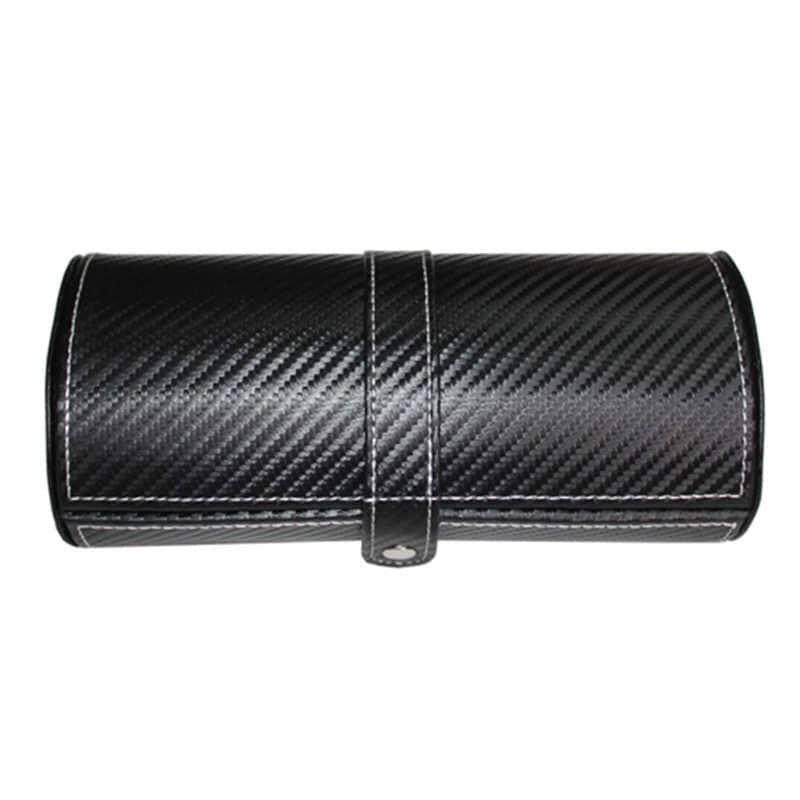 Cufflinks and Watch Roll Case in Black Carbon Fibre Vegan Leather Watch Boxes Clinks 