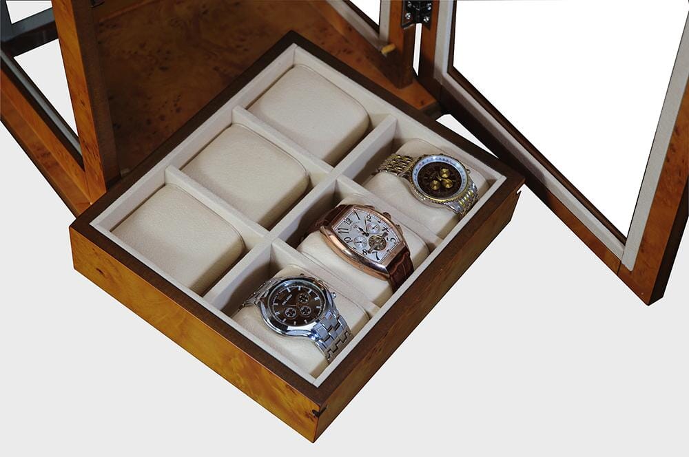 Burl Wooden Watch Cabinet for 18 watches Watch Boxes Clinks 