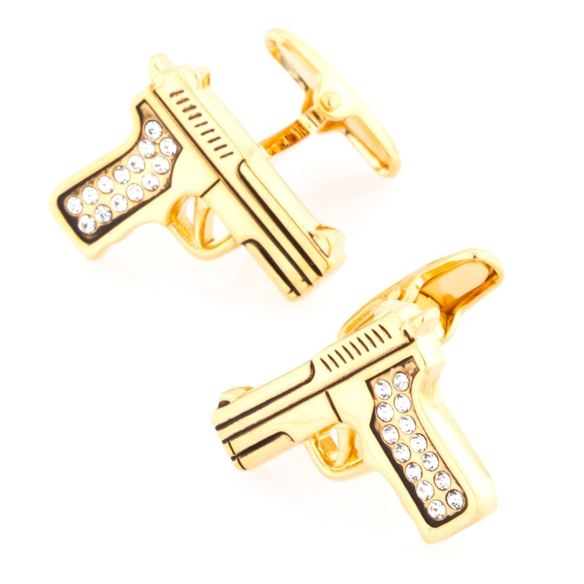 Gold Crystal 9mm Hand Gun Cufflinks Novelty Cufflinks Clinks Australia 
