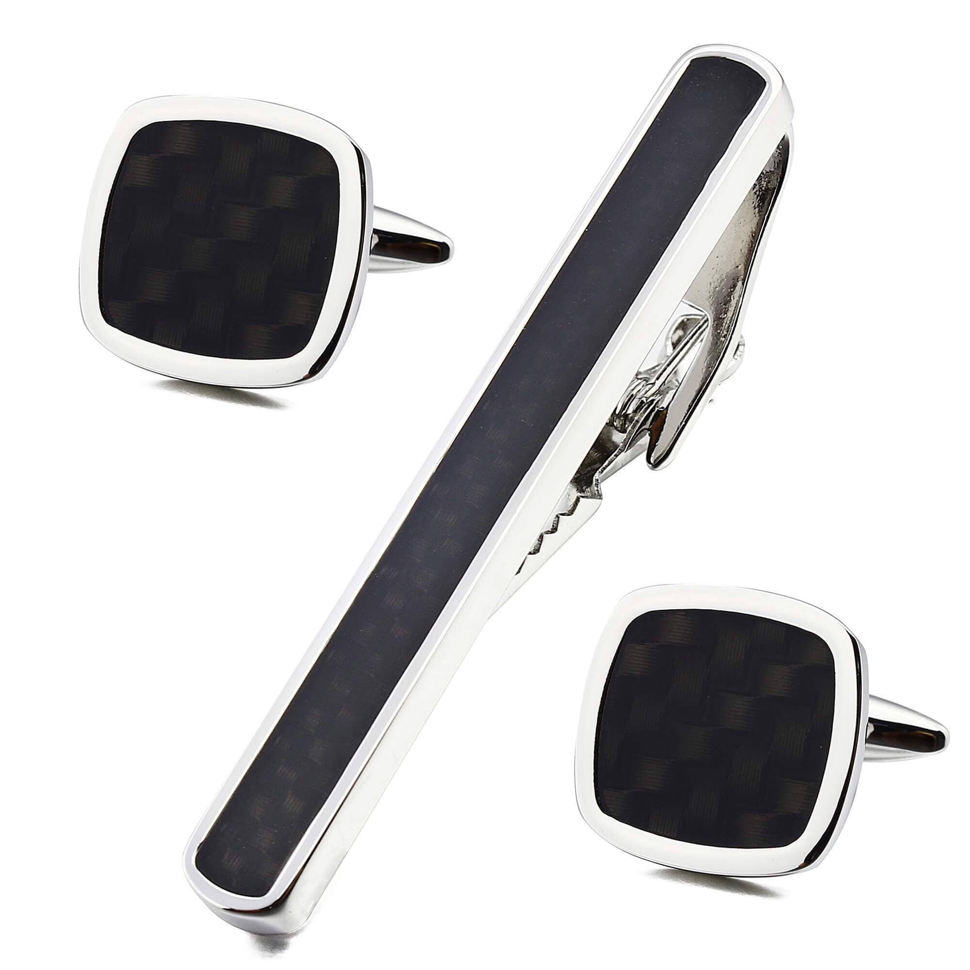 Black Woven Pattern Cufflink and Tie Clip Set Gift Set Clinks Australia 