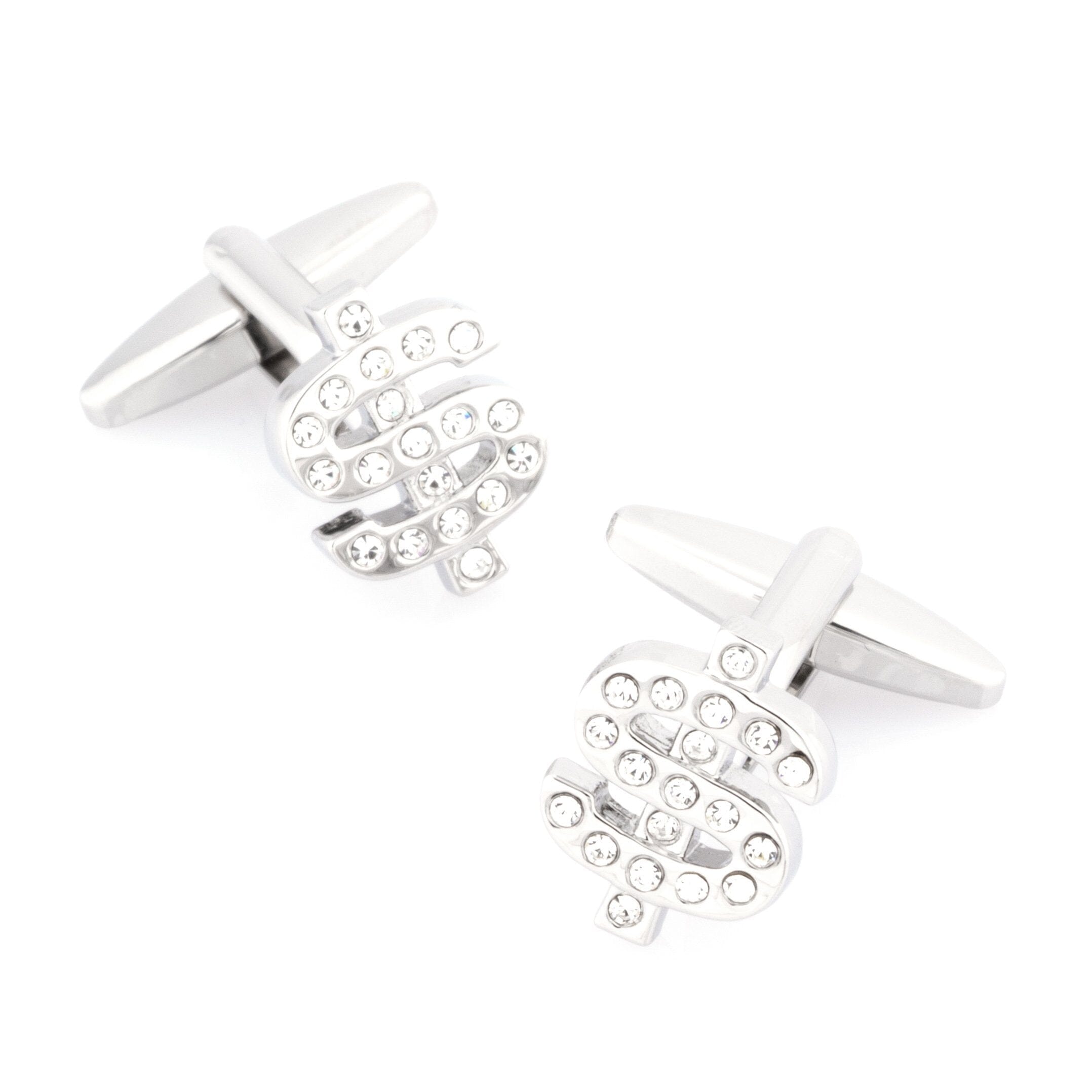 Silver Crystal $ Dollar Sign Cufflinks Novelty Cufflinks Clinks Australia 