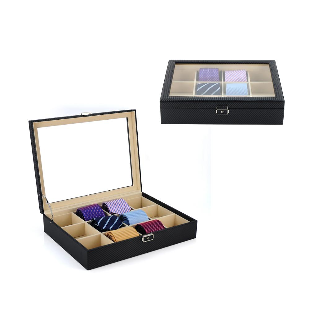 Carbon Fibre Leather Tie Box for 12, Tie Storage Box, Storage Boxes, CB5019, Cuffed, Clinks, Clinks Australia