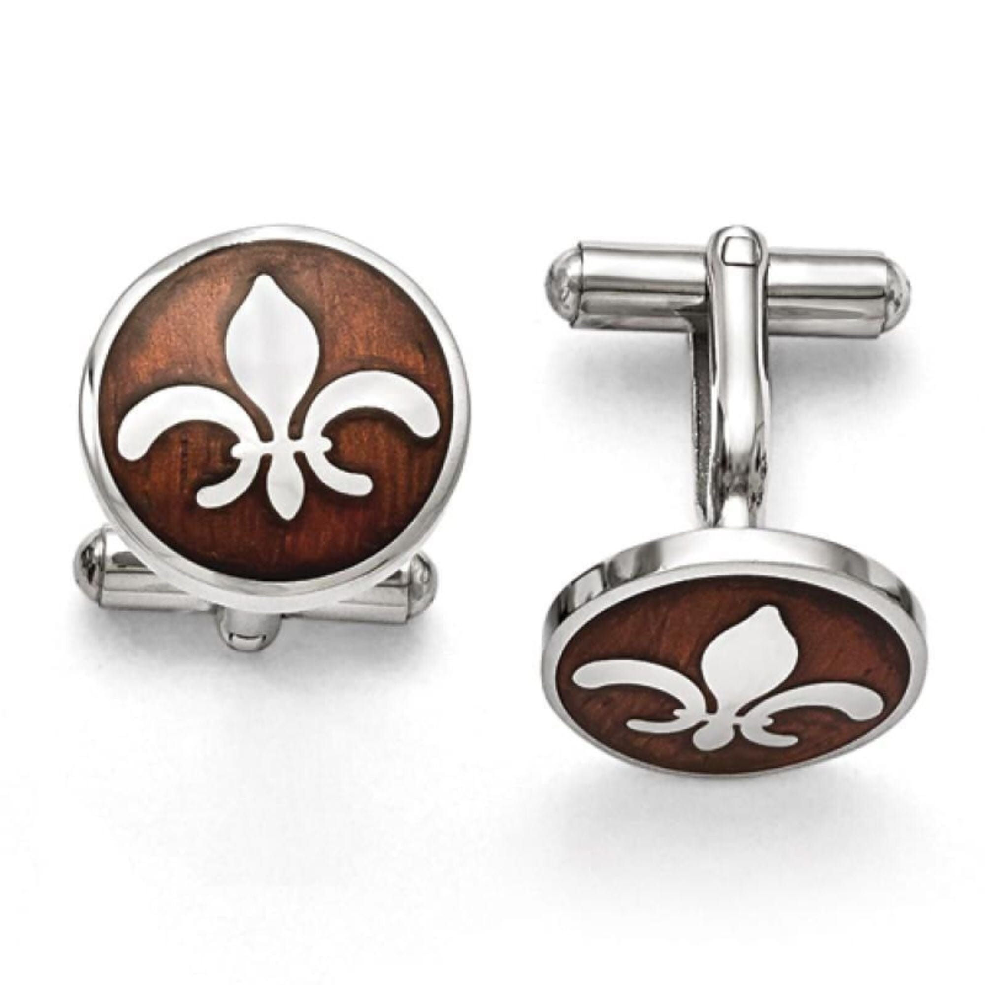 Fleur-De-Lis Cufflinks in Stainless Steel and Wood Classic & Modern Cufflinks Clinks Australia 