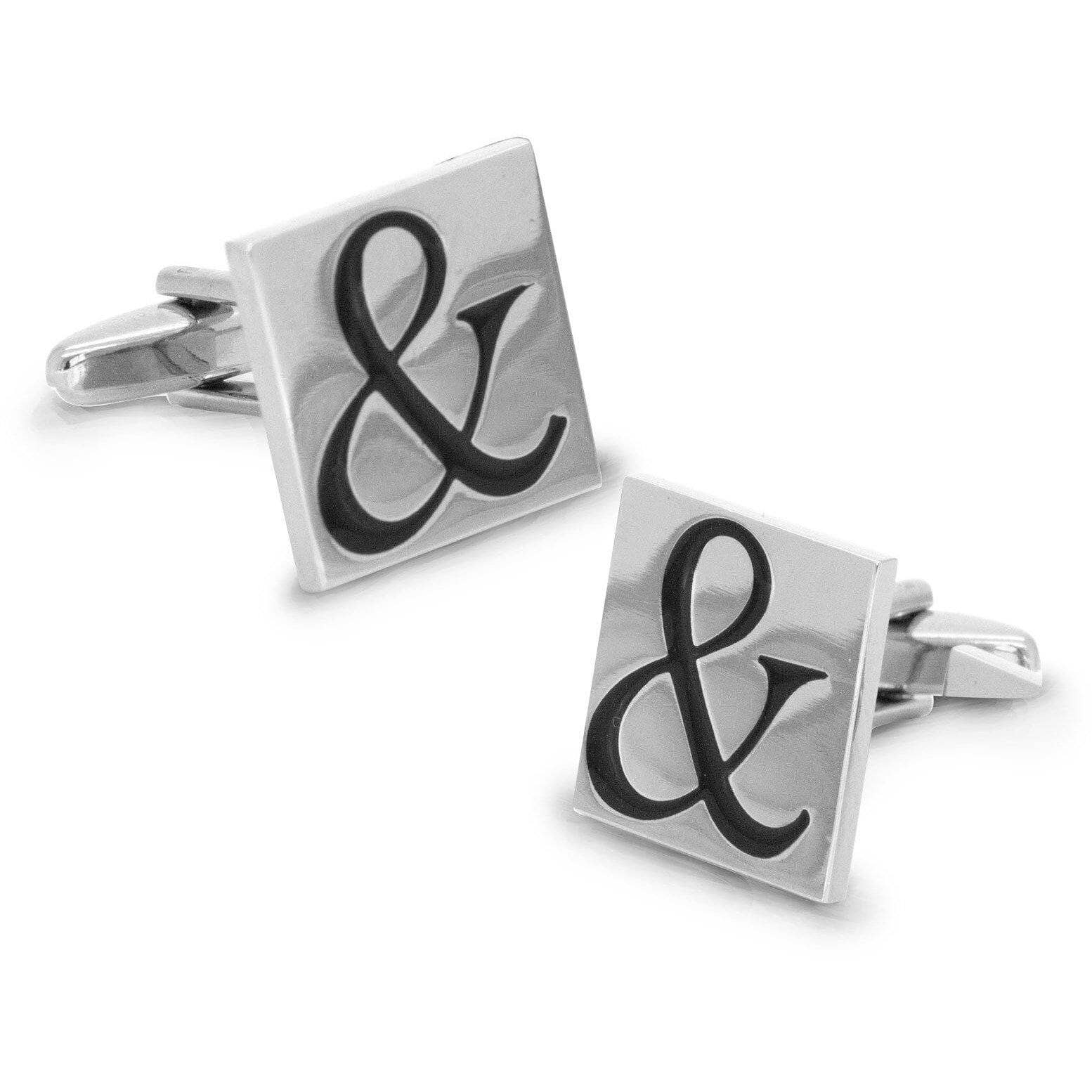 Black Ampersand & Symbol on Silver Square Cufflinks Novelty Cufflinks Clinks Australia 