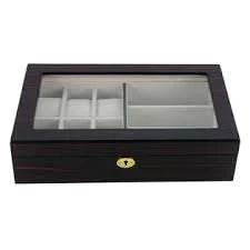 Ebony Wooden Watch Box for 6 Watches + 3 Sunglasses Watch Boxes Clinks 