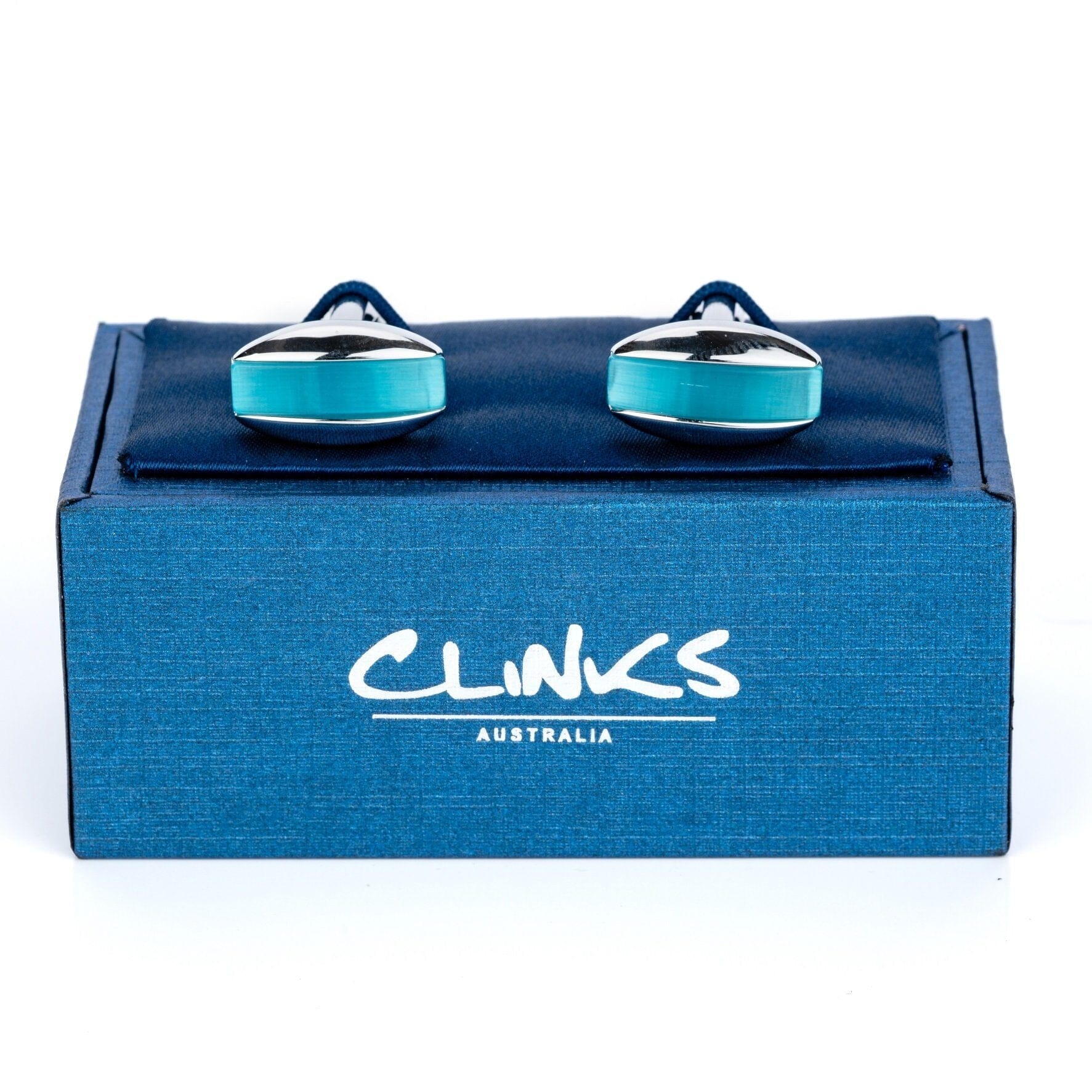Aqua Blue Cateye Cufflinks Classic & Modern Cufflinks Clinks Australia 