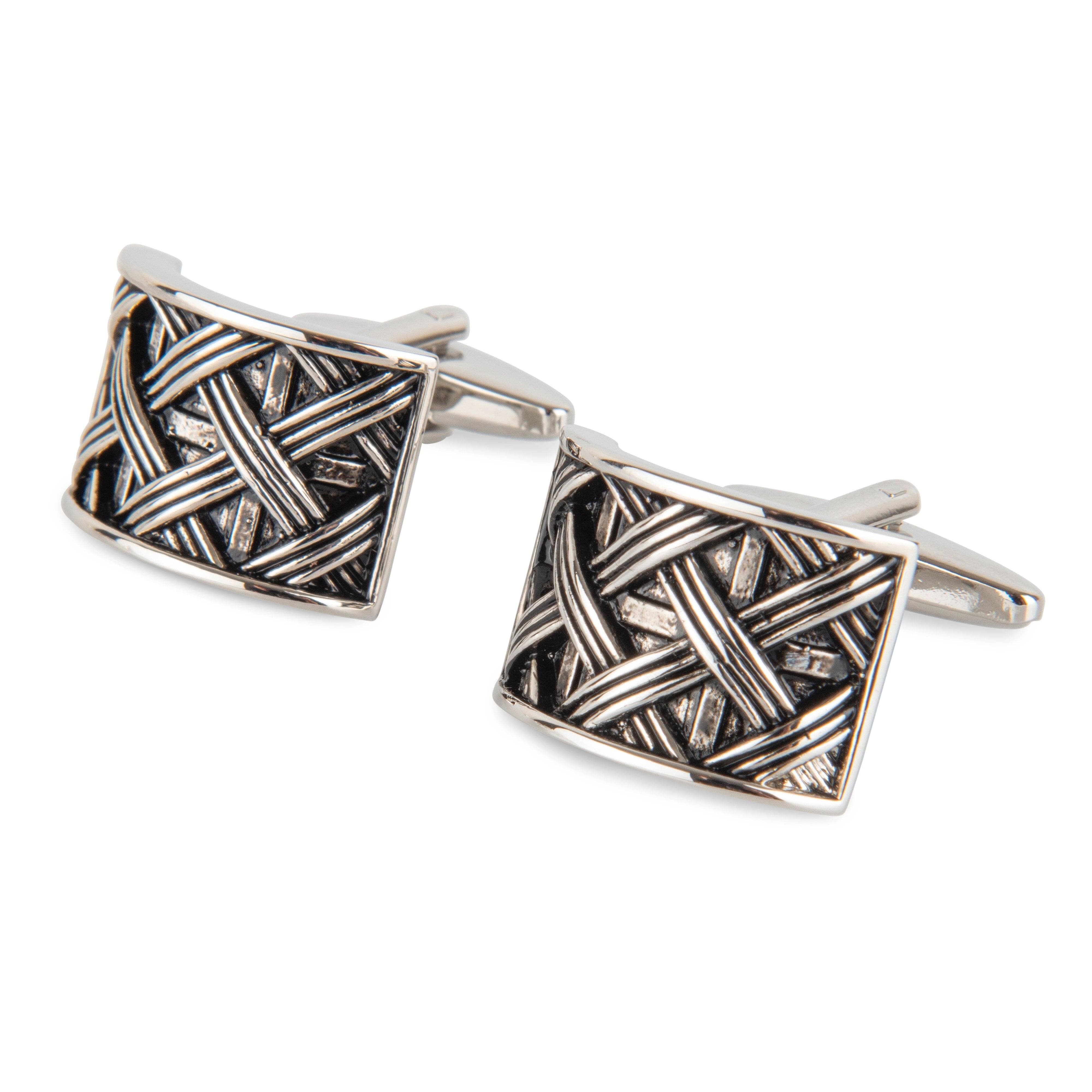 Silver Woven Pattern Cufflinks Classic & Modern Cufflinks Clinks Australia Silver Woven Pattern Cufflinks 