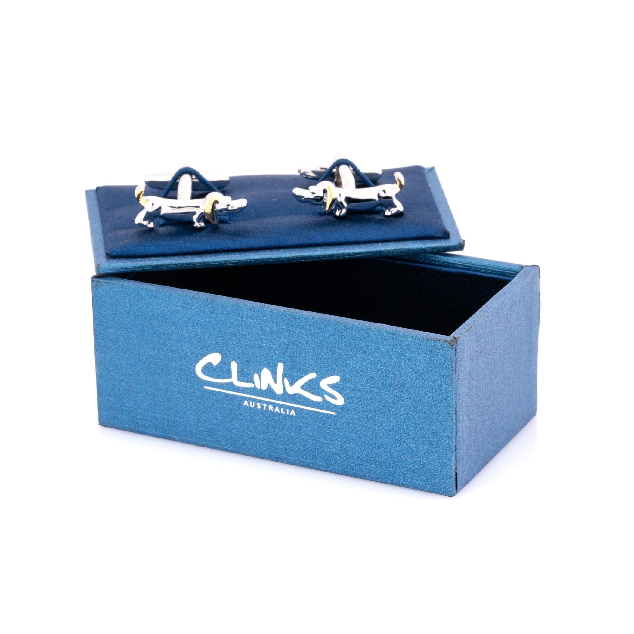 Sausage Dog Cufflinks in Gold and Silver Novelty Cufflinks Clinks Australia 