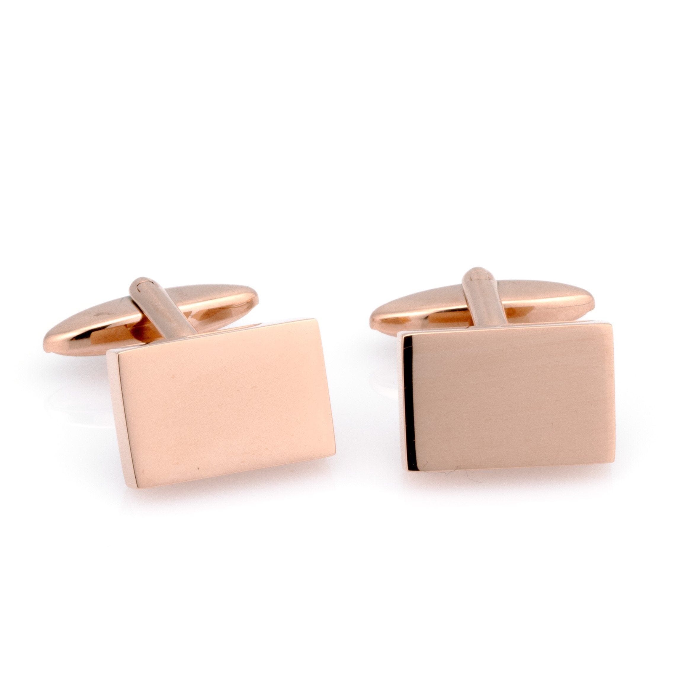 Shiny Rose Gold Rectangle Engravable Cufflinks Classic & Modern Cufflinks Clinks Australia 