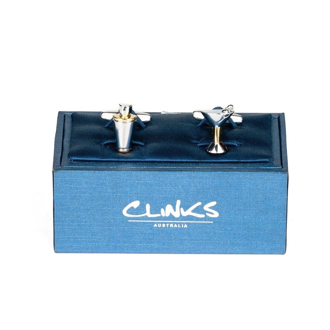 Silver/Gold Cocktail Glass & Shaker Cufflinks Novelty Cufflinks Clinks Australia 