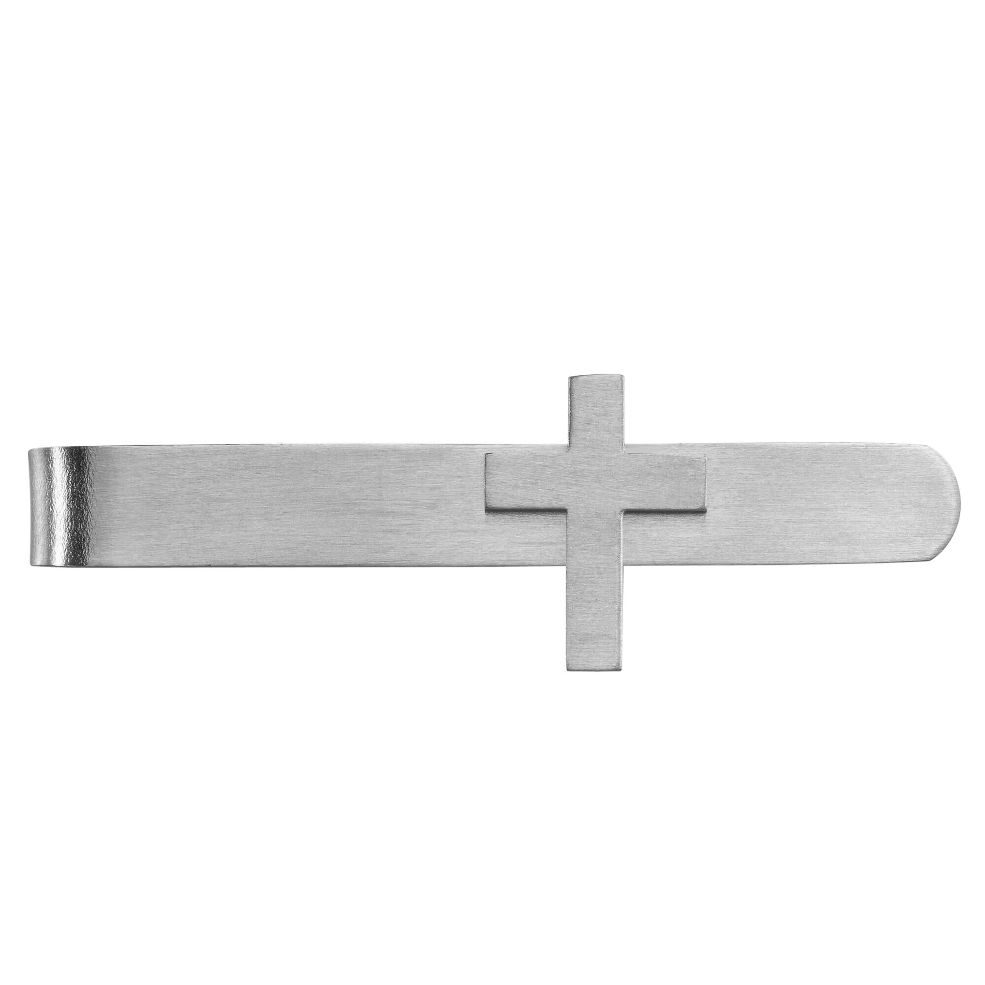 Cross Tie Bar in Brushed Silver Tie Bars Clinks Australia 