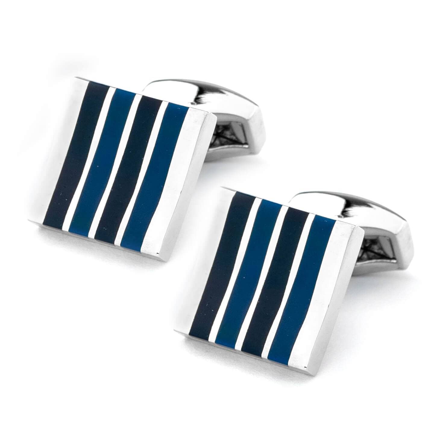 Blue Enamel Stripes Silver Cufflinks Classic & Modern Cufflinks Clinks Australia 
