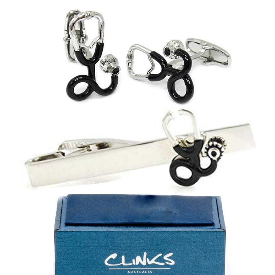 Stethoscope Cufflinks & Tie Clip Set Gift Set Clinks Australia 