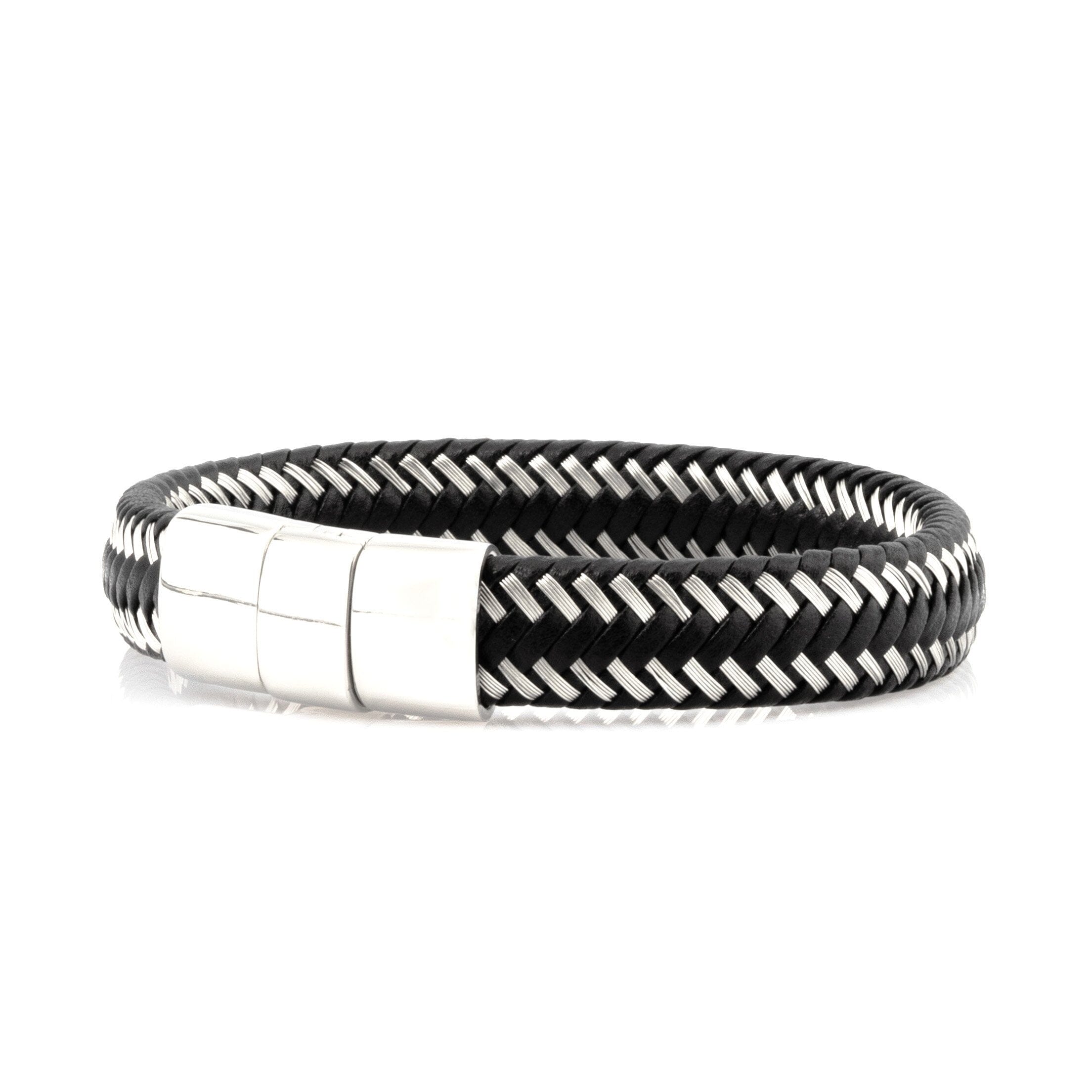 Black Leather and Silver Wire Bracelet - Silver Clasp Bracelet Clinks Australia 
