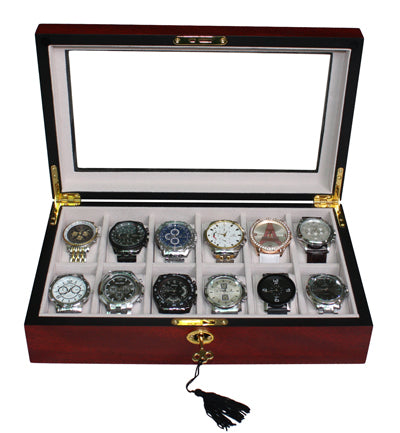 Cherry Wooden Watch Box, 12 Watch Box, Cuffed Watch Box, Clinks Australia Watch Box, Cherry Watch Boxes on Cuffed, Australia Watch Box, Watch Storage Box, Watch Display Box, 12 Slots Watch Box, Watch Boxes for 12, Cherry Watch Box, Wooden Watch Box, Cherry, Watch Boxes, CB5002, Clinks.com