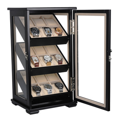 Black Wooden Watch Cabinet, 18 Watch Box, Cuffed Watch Box, Clinks Australia Watch Box, Black Watch Boxes on Cuffed, Australia Watch Box, Watch Storage Box, Watch Display Box, 18 Slots Watch Boxes, Watch Boxes for 18, Wooden Watch Box, Wooden Watch Storage Box, Wooden Watch Cabinet, Black, Storage Box, CB5050, Clinks, Clinks Australia, Cuffed