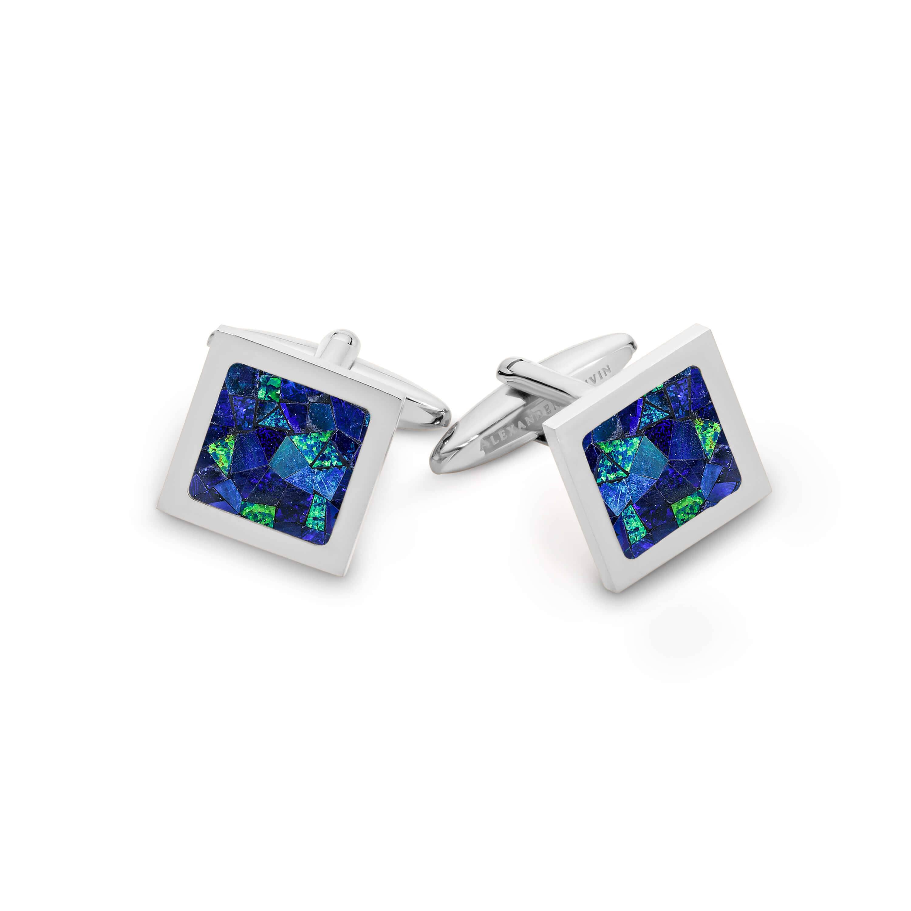 Australian Square Opal Cufflinks (Blue Silver) Classic & Modern Cufflinks Clinks Australia Default 