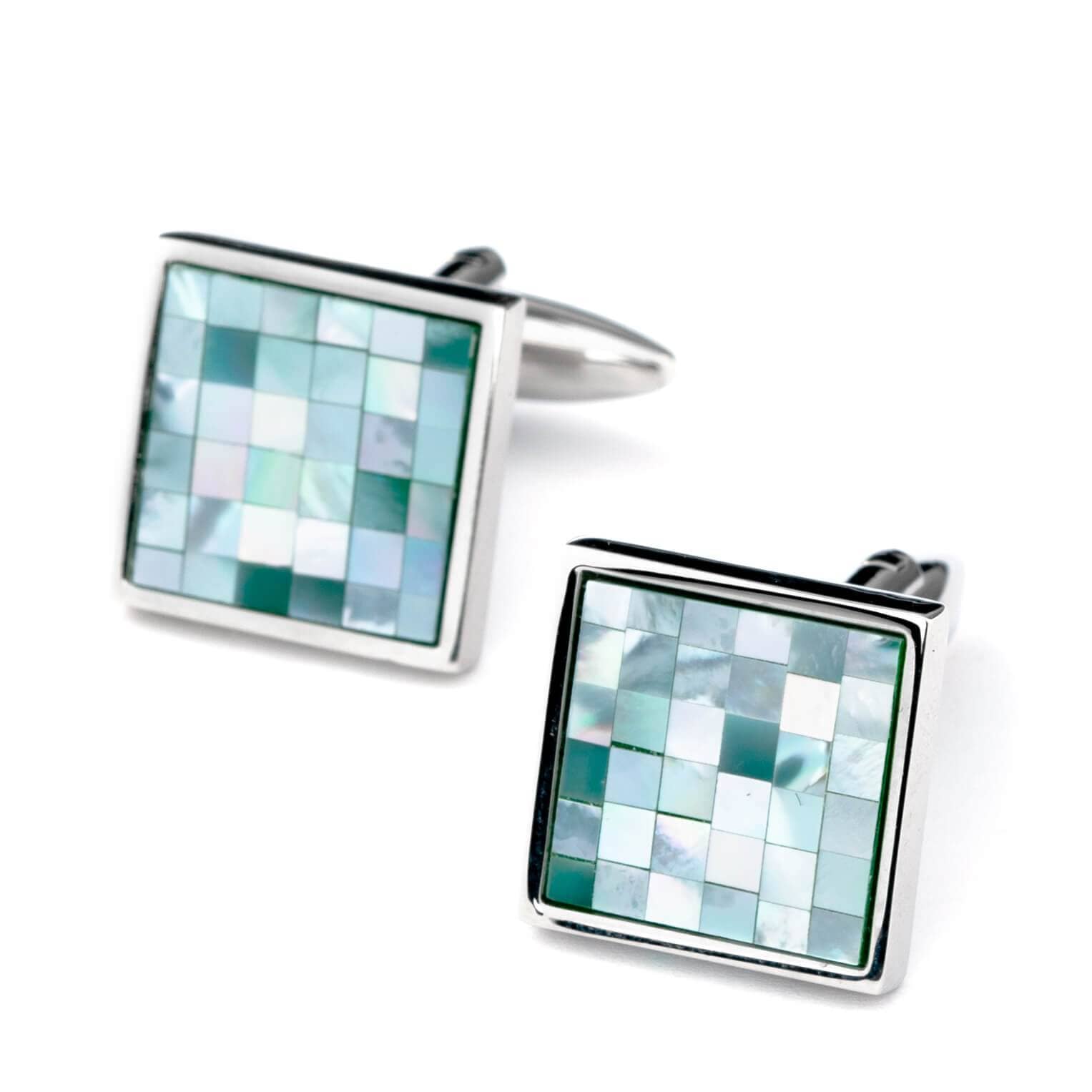 Blue Mother of Pearl Mosaic Square Cufflinks Classic & Modern Cufflinks Clinks Australia 