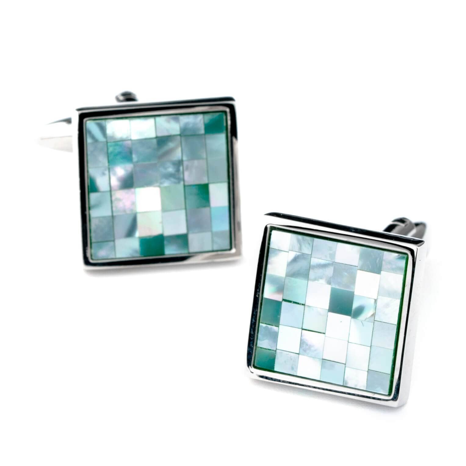 Blue Mother of Pearl Mosaic Square Cufflinks Classic & Modern Cufflinks Clinks Australia 