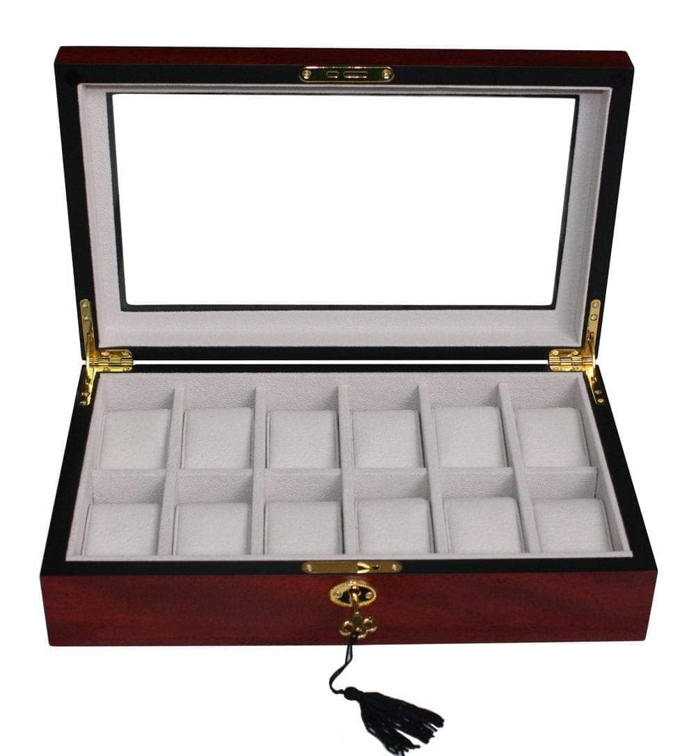 Cherry Wooden Watch Box for 12 Watches Watch Boxes Clinks 