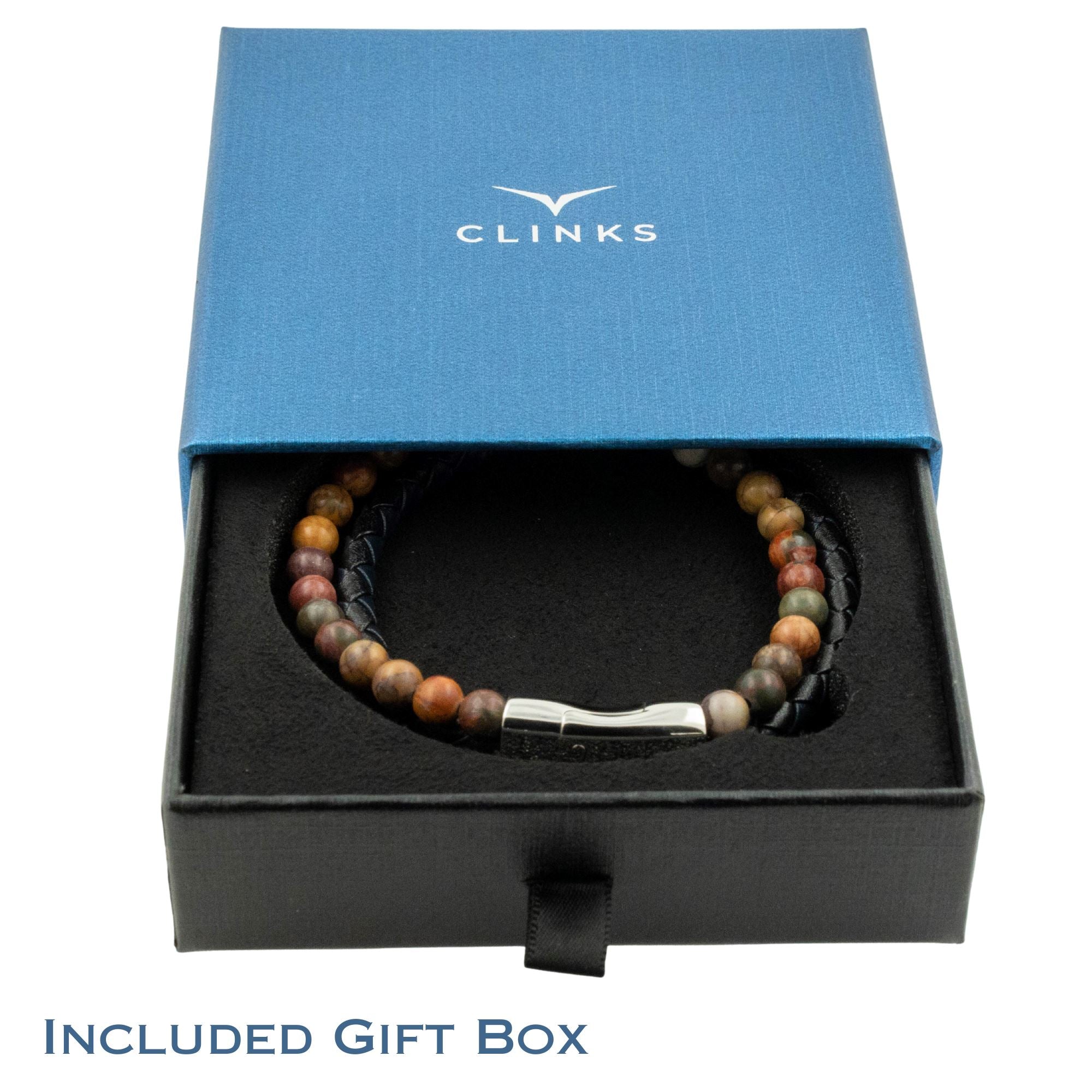 Navy/Black Leather Bracelet with SS Barrel Clasp Bracelet Clinks Australia 
