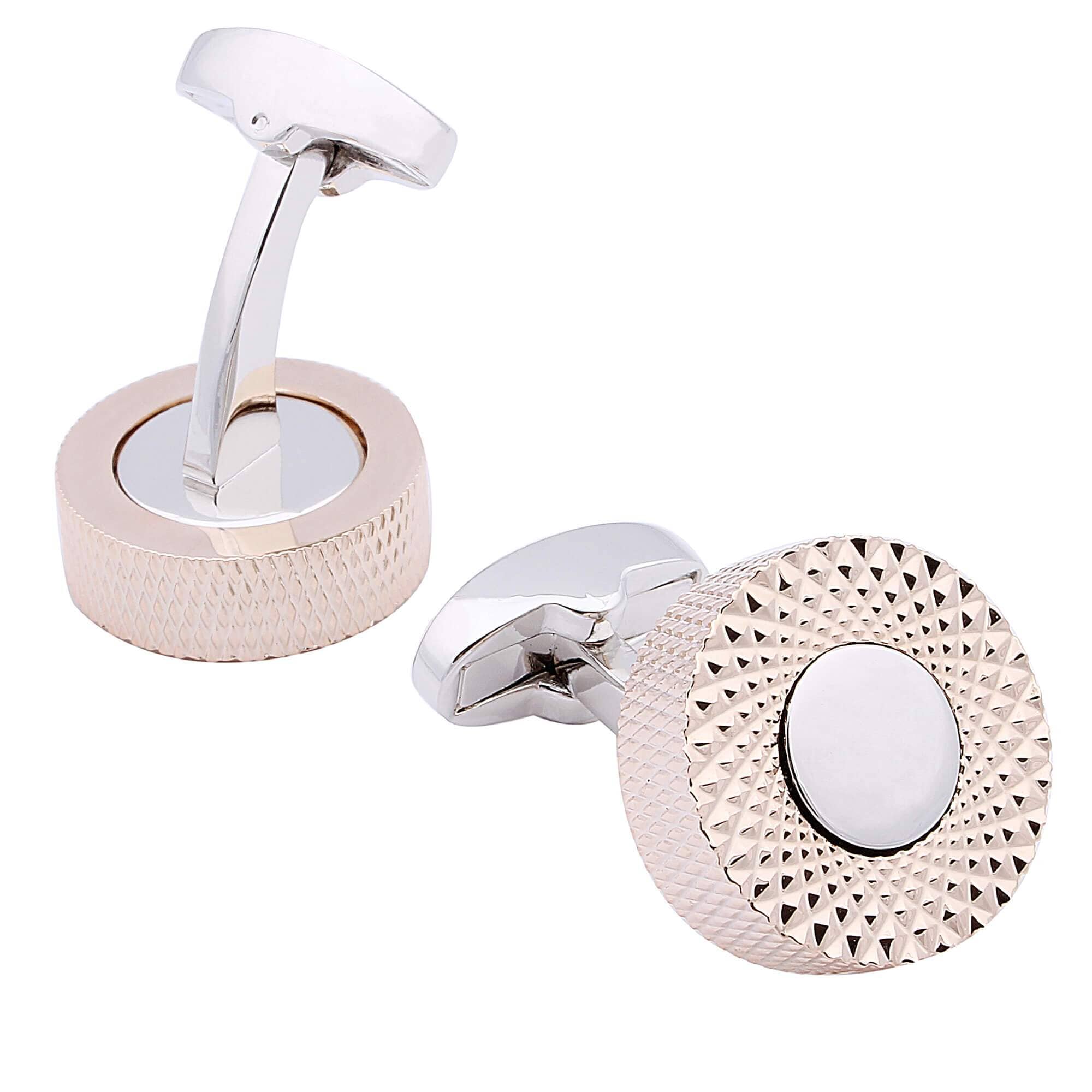 Textured Rose Gold and Silver Round Cufflinks Classic & Modern Cufflinks Clinks Australia 