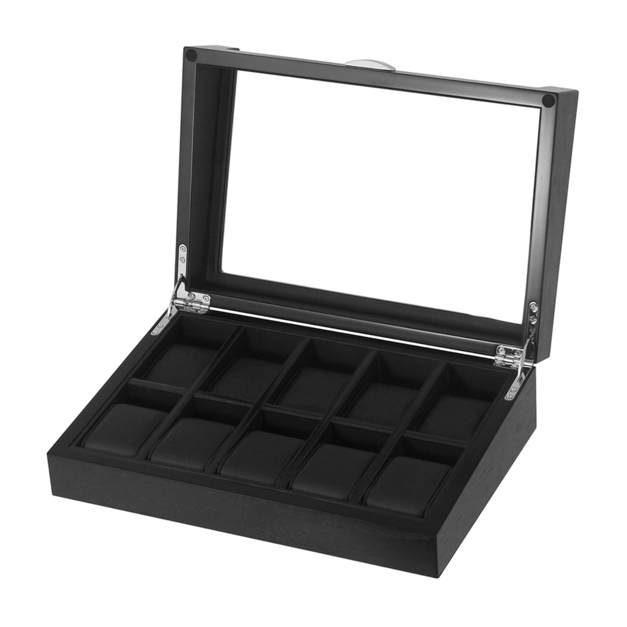 Black Wooden Watch Box for 10 Watches Watch Boxes Clinks 
