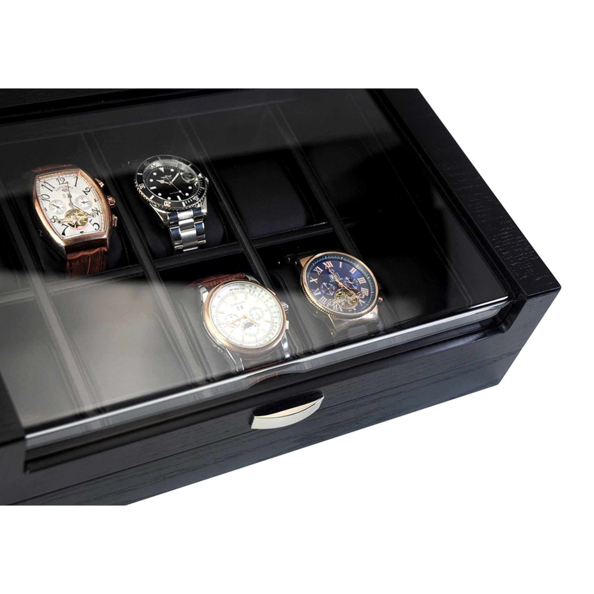 Black Wooden Watch Box for 10 Watches Watch Boxes Clinks 