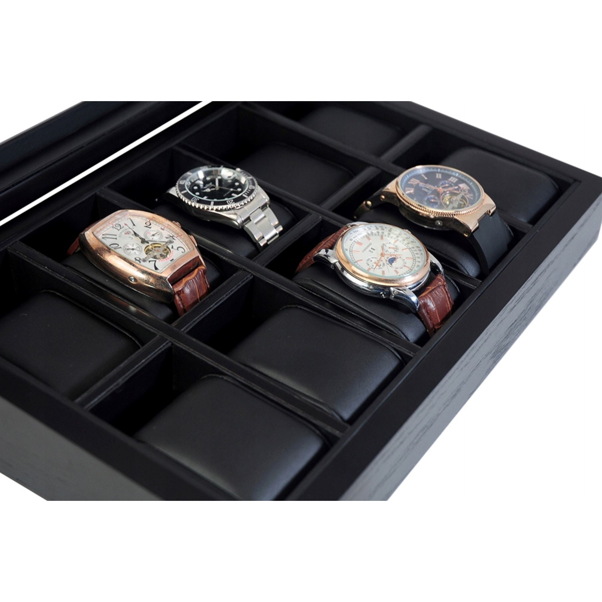 Black Wooden Watch Box for 10 Watches Watch Boxes Clinks 