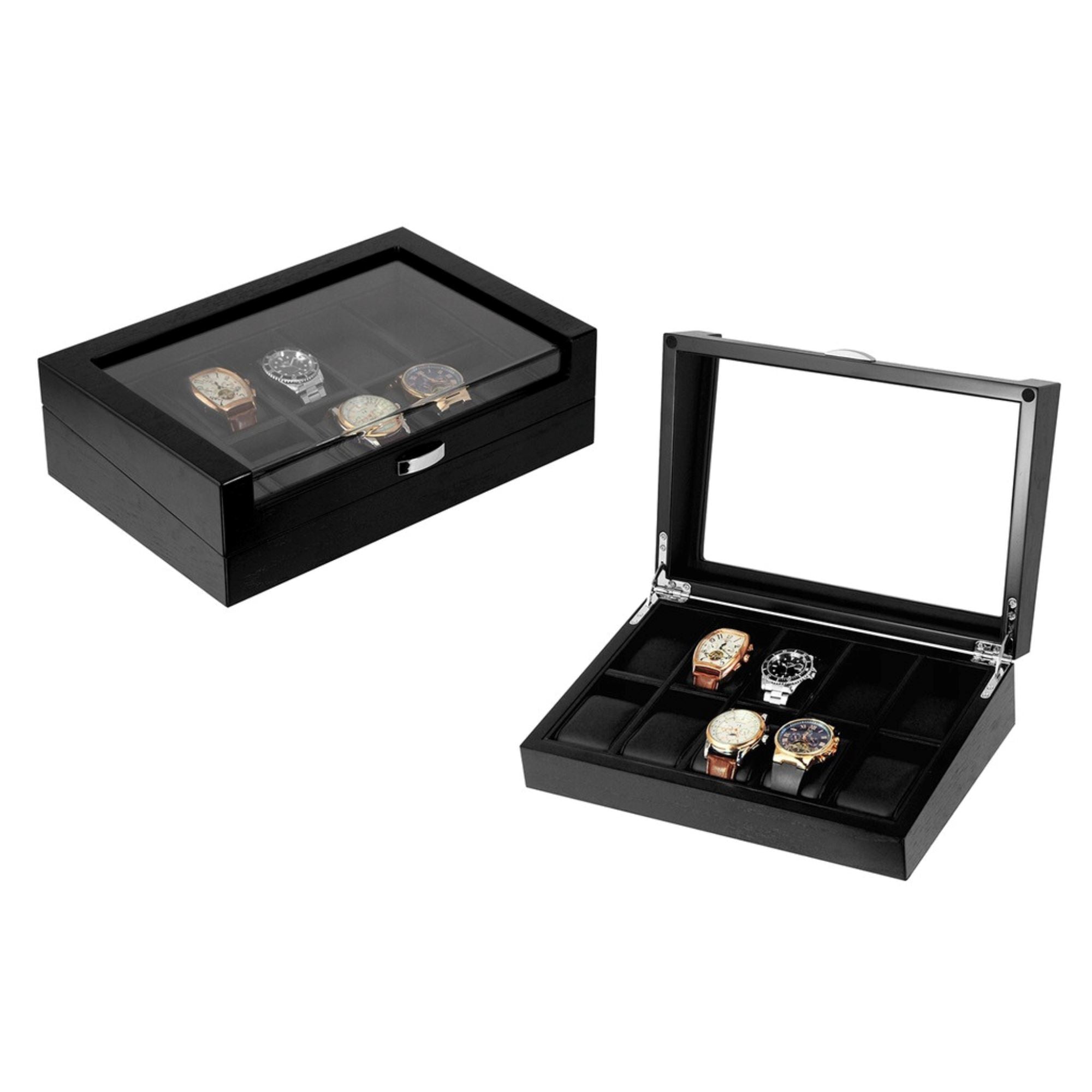 Black Wooden Watch Box for 10 Watches Watch Boxes Clinks 