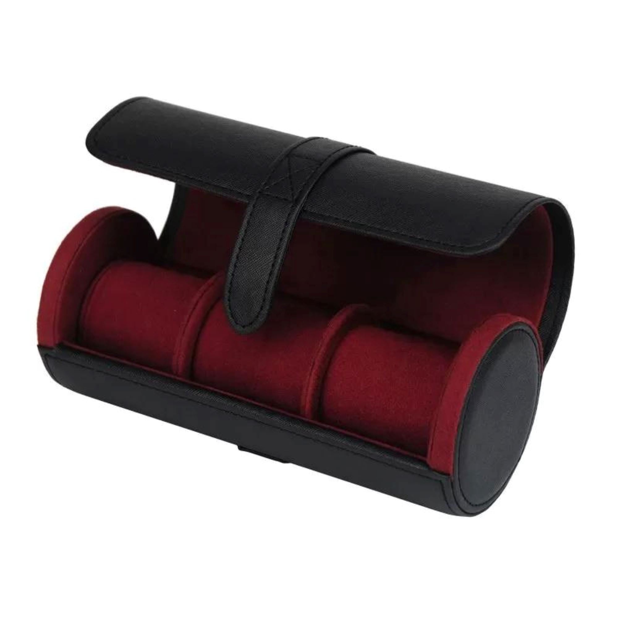 Watch Roll Case for 3 in Black Vegan Leather Watch Boxes Clinks 
