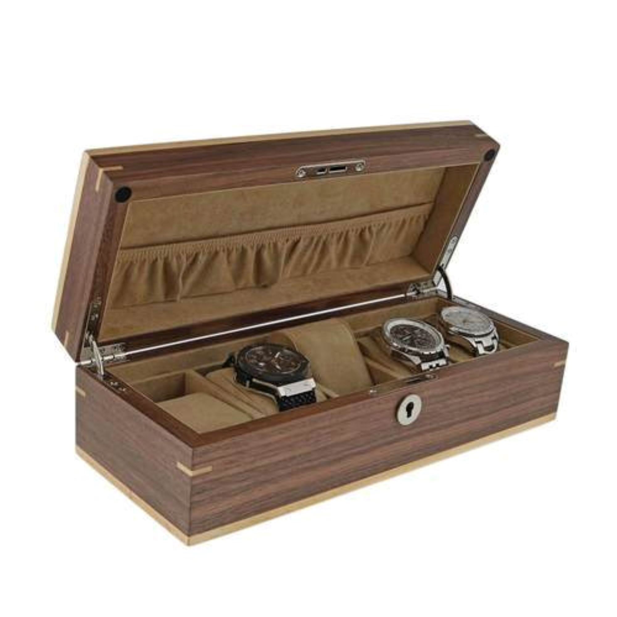 Walnut Wooden Watch Box for 5 Watches Watch Boxes Clinks 