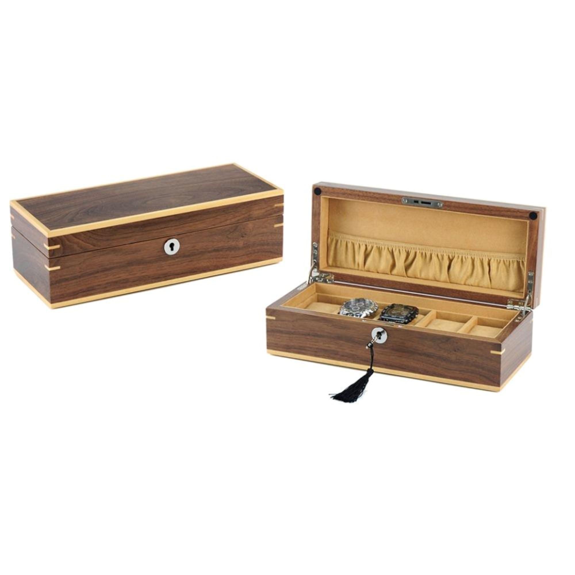 Walnut Wooden Watch Box for 5 Watches Watch Boxes Clinks 
