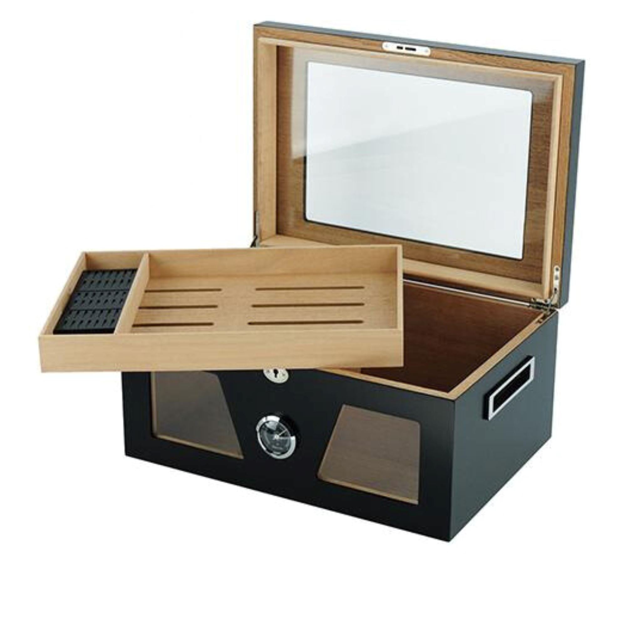 100 CT Black Cigar Humidor Spanish Cedar Box for Cigars Cigar Boxes Clinks 