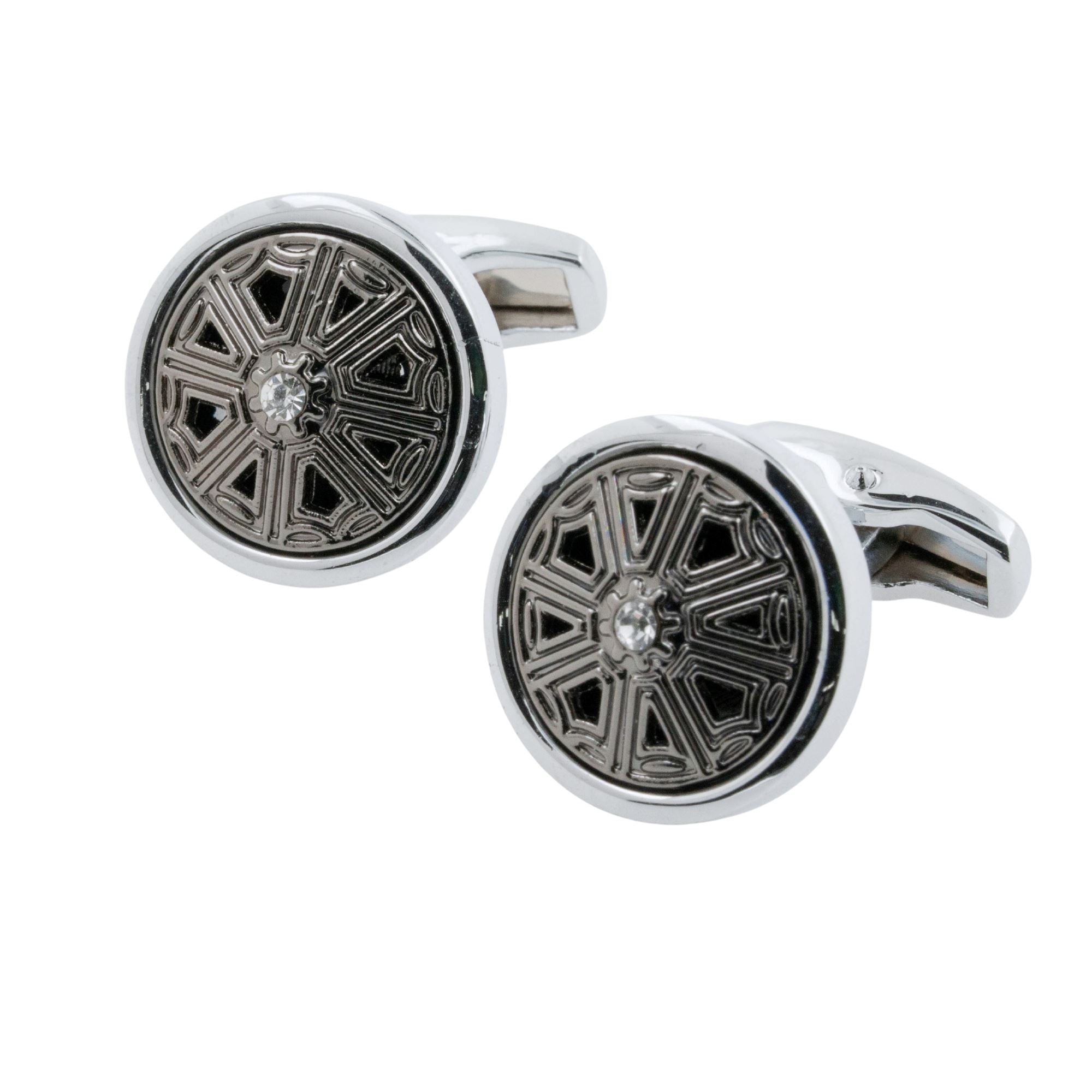 Antique Round Shield with Crystal Cufflinks Classic & Modern Cufflinks Clinks Australia 