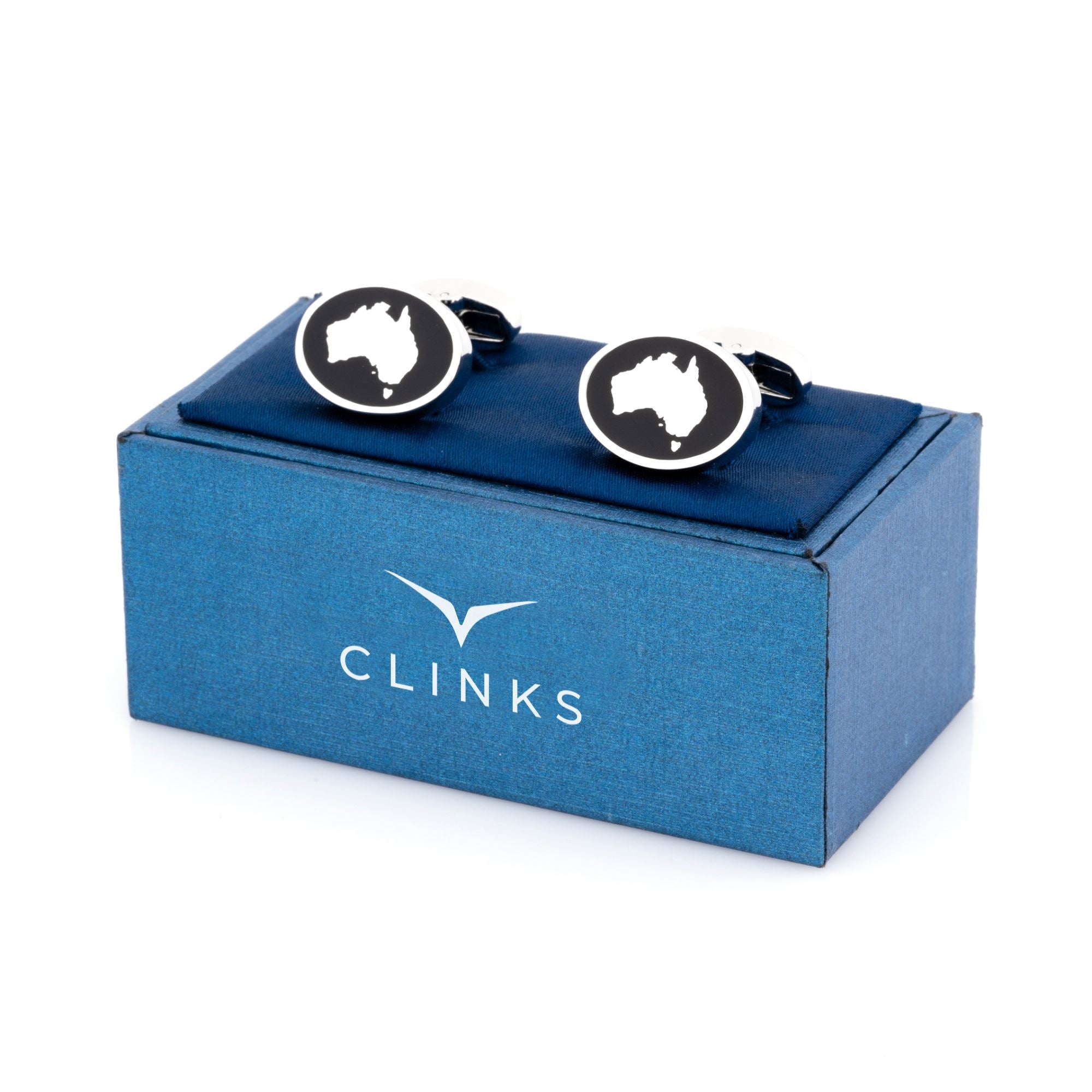 Map of Australia Silver on Black Enamel Cufflinks Novelty Cufflinks Clinks Australia 