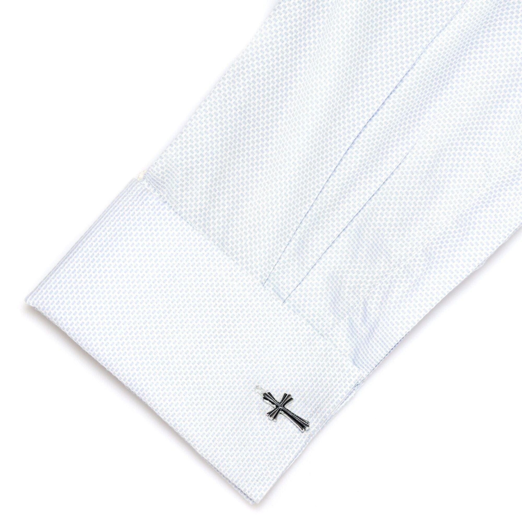 Fleurie Cross Silver & Black Enamel Cufflinks Novelty Cufflinks Clinks Australia 