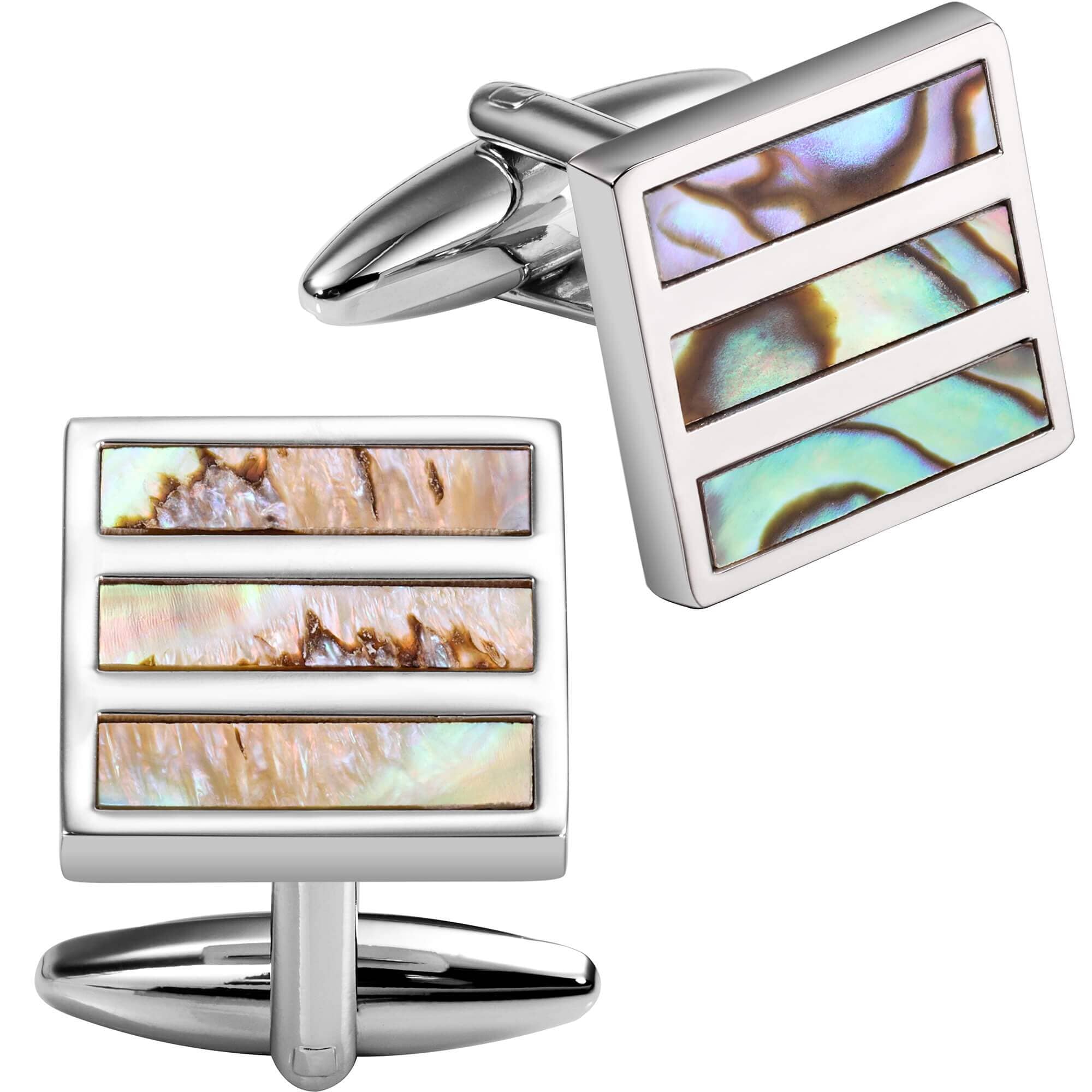 Abalone rectangles in Silver Square Cufflinks Classic & Modern Cufflinks Clinks Australia 
