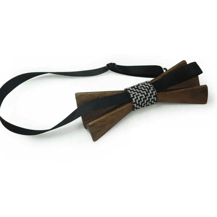 Dark Wood 3D Accordion Style Kids Bow Tie in Leatherette Bow Ties Clinks 
