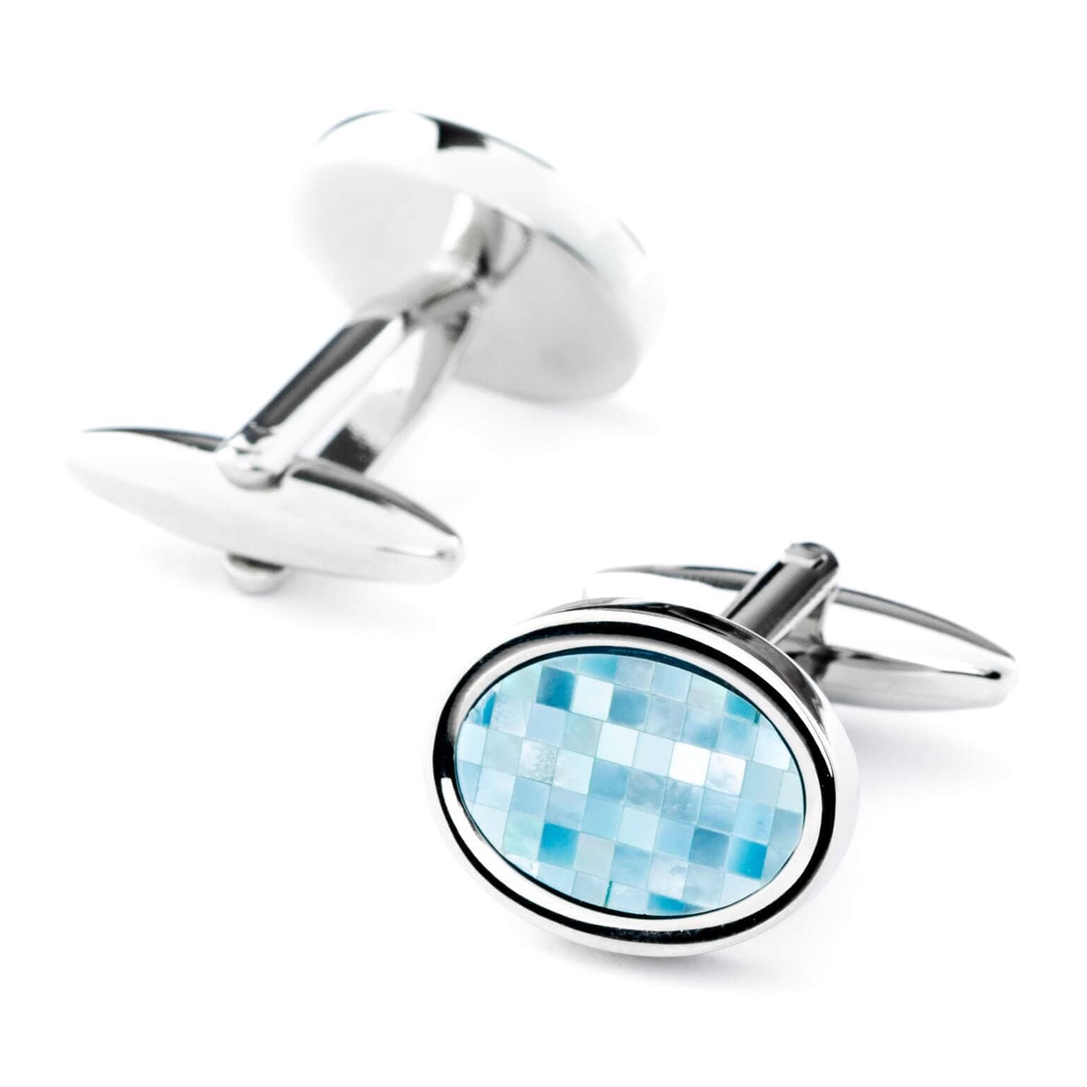 Blue Mother of Pearl Mosaic Oval Cufflinks Classic & Modern Cufflinks Clinks Australia 
