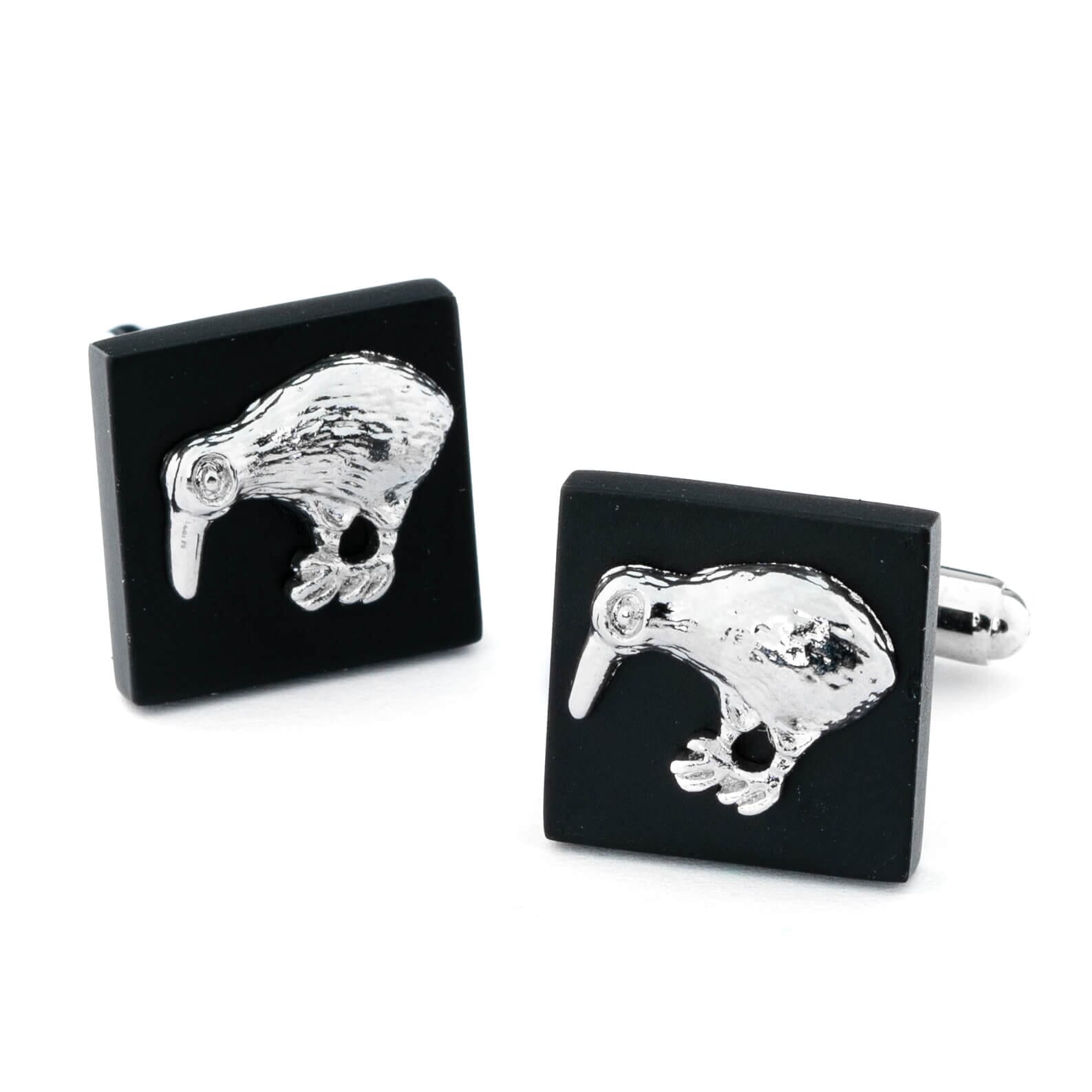 Silver/Black Kiwi Cufflinks Novelty Cufflinks Clinks Australia Default 