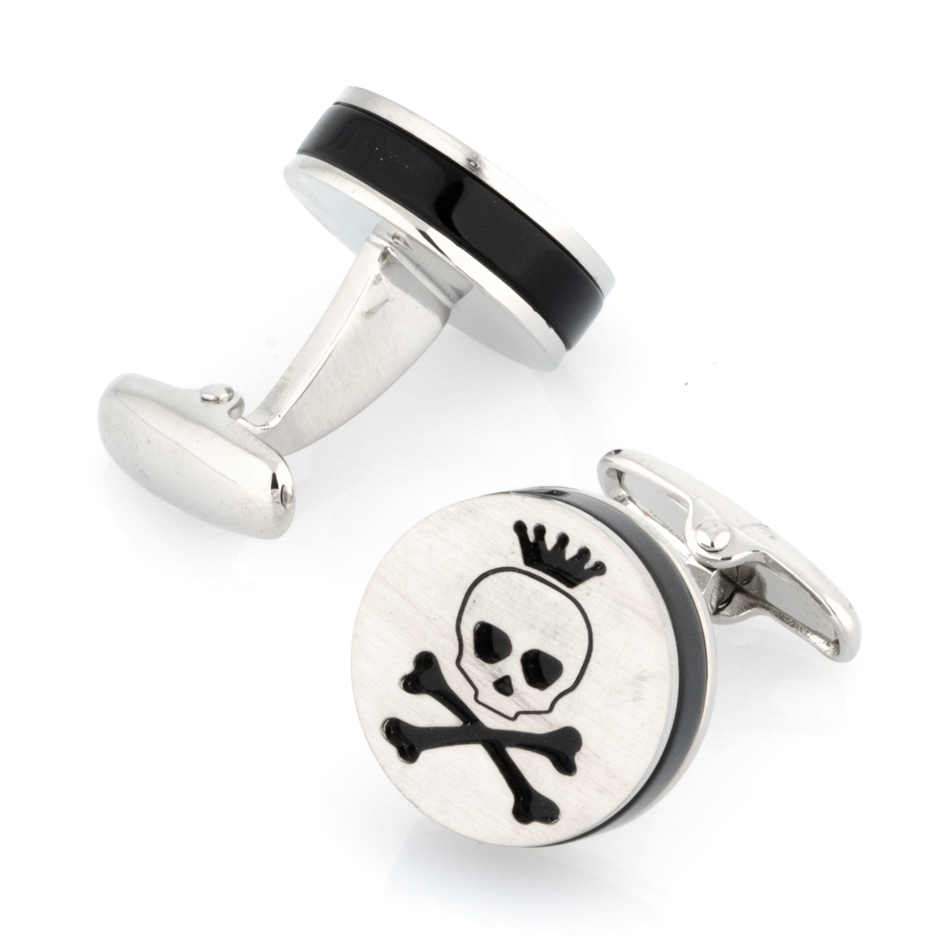 Skull and Cross Bones Silver and Black Cufflinks Novelty Cufflinks Clinks Australia 