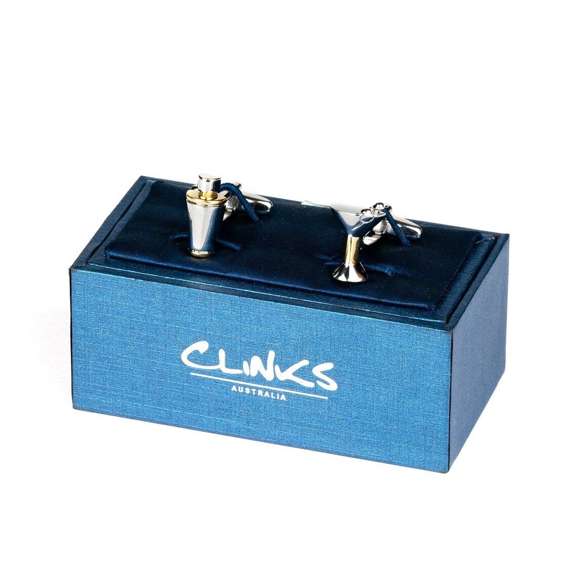 Silver/Gold Cocktail Glass & Shaker Cufflinks Novelty Cufflinks Clinks Australia 