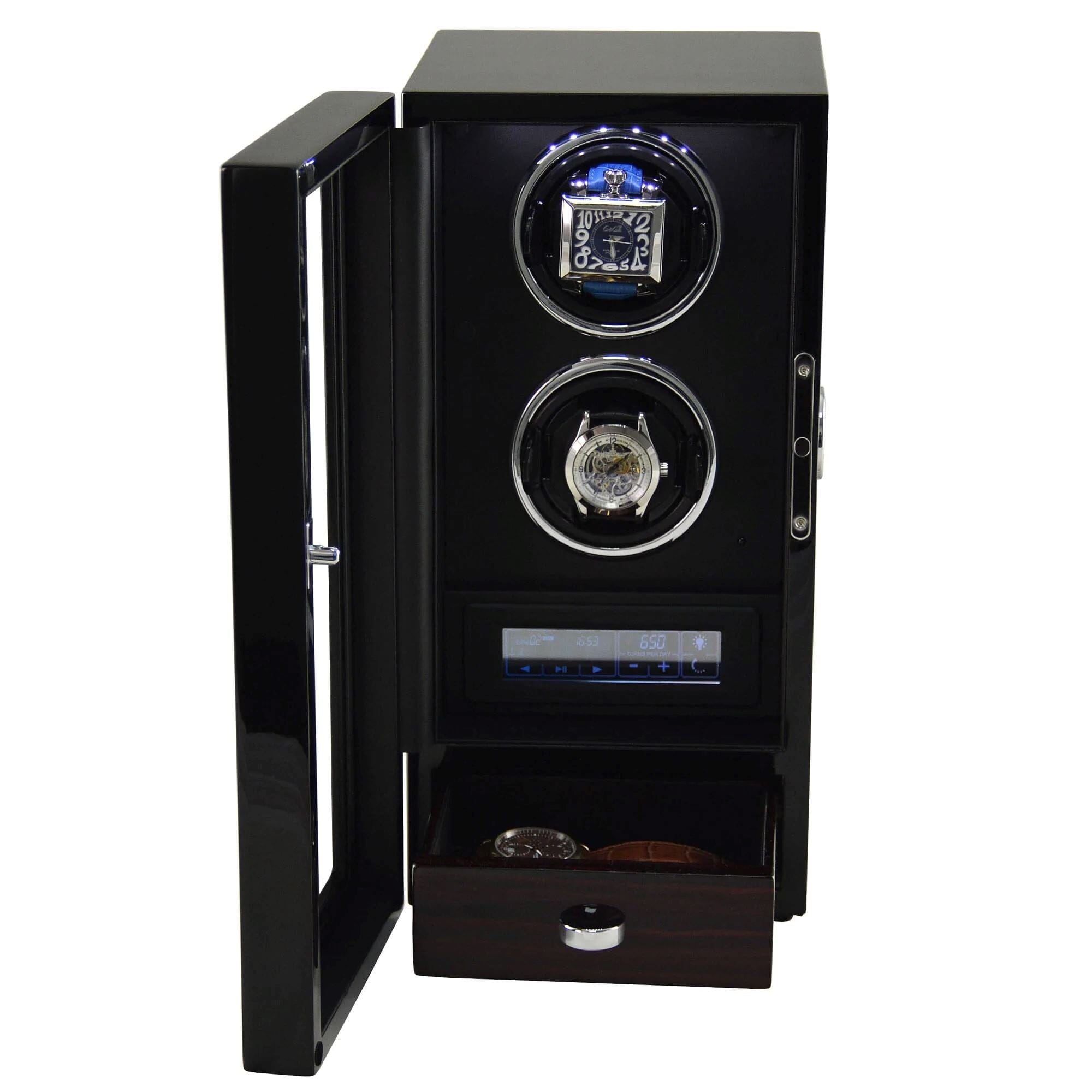 Yarra Duo Watch Winder for 2 + Drawer with Fingerprint Lock Watch Winder Boxes Clinks 