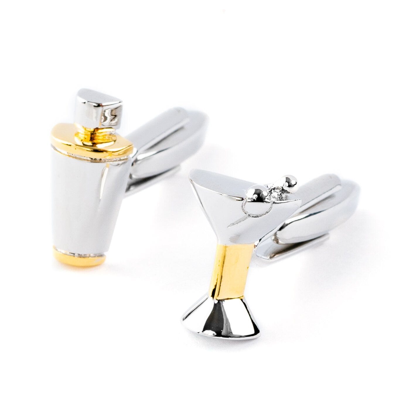 Silver/Gold Cocktail Glass & Shaker Cufflinks Novelty Cufflinks Clinks Australia 