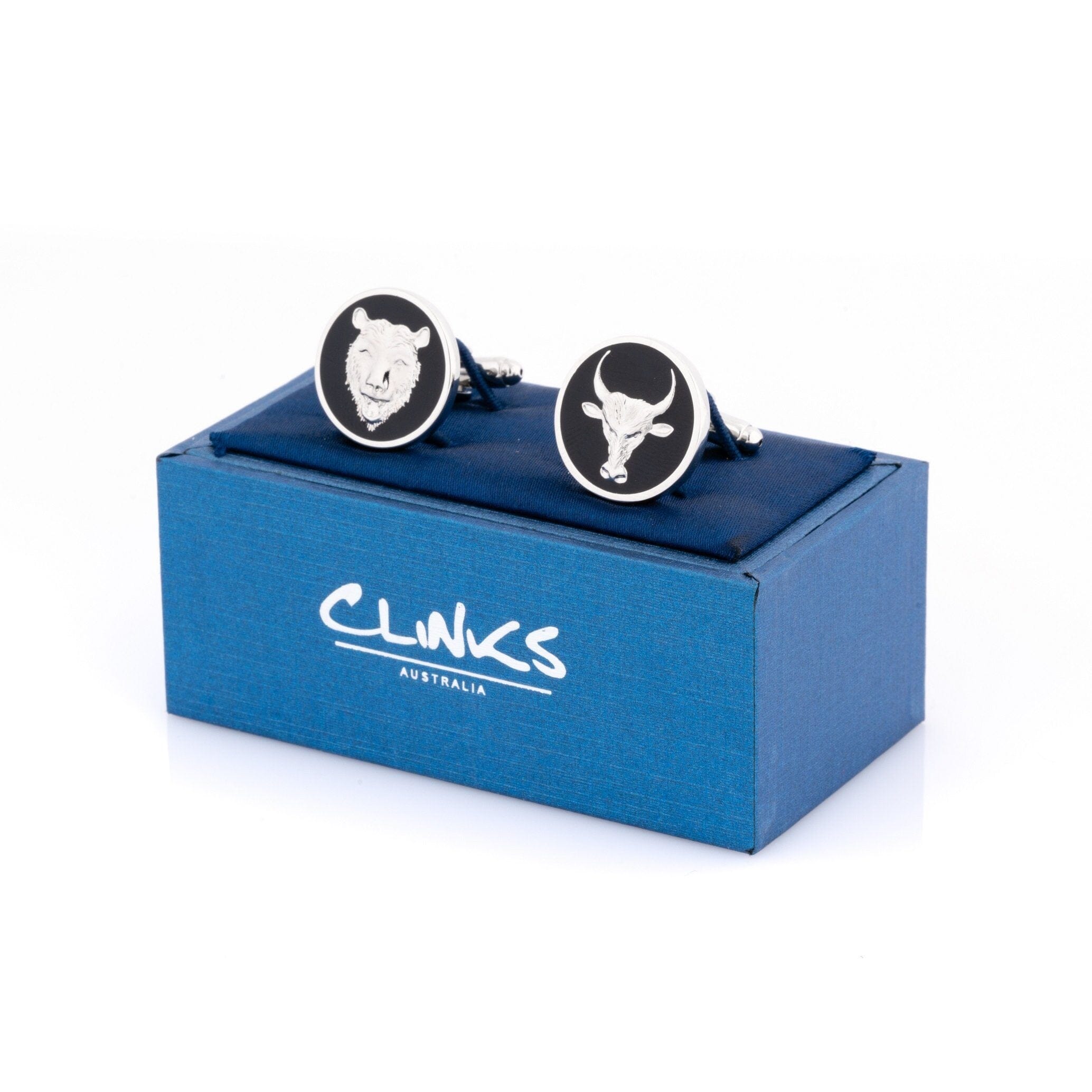 Bull & Bear Black Enamel Cufflinks Novelty Cufflinks Clinks Australia 
