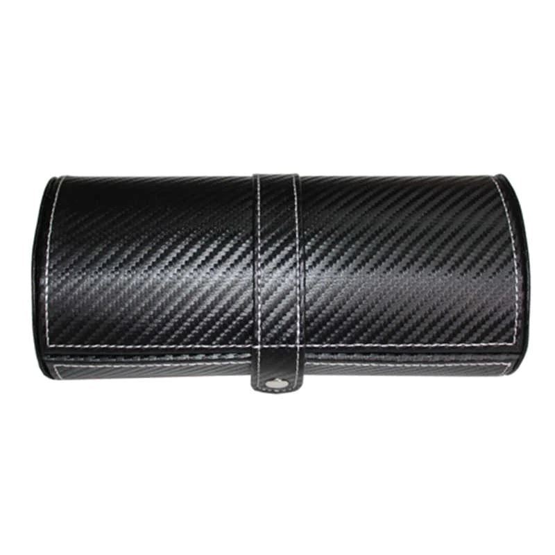 Cufflinks and Watch Roll Case in Black Carbon Fibre Vegan Leather Watch Boxes Clinks 